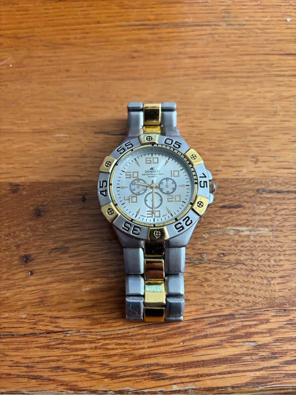 Denacci Men’s Two Tone Quartz Analog Watch Silver Gold Tone Stainless Steel